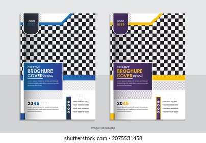 Brochure cover design with two simple color and minimal shapes.