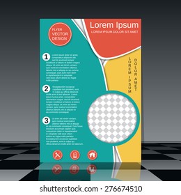 Brochure cover design vector template. Business flyer, booklet, banner, poster retro color background.
