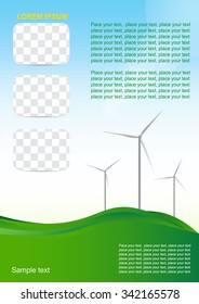 Brochure or cover design. Wind generator, green energy. 