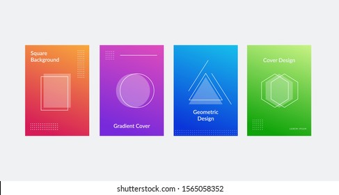 Brochure cover geometric shape gradient colour background. Minimalist style flyer design set.
