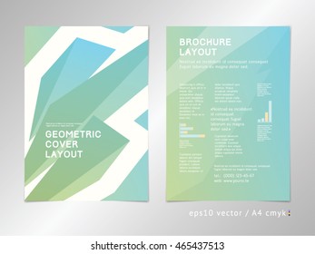 Brochure cover layout template. Polygonal design, geometric sharp surfaces, minimalistic soft green colored digital design. Abstract 3D shapes and objects. Green eco-style.