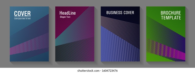 Brochure cover layouts halftone vector set. Contemporary paper covers design set. Corporate report mockups. Party invitation flyer cool backgrounds. Advanced technological concept.