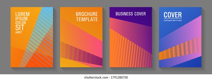 Brochure cover layouts halftone vector set. Party invitation flyer cool backgrounds. Advertising publication backdrops. Laconic rectangle cover templates set. Rectangle leaflet box cards.