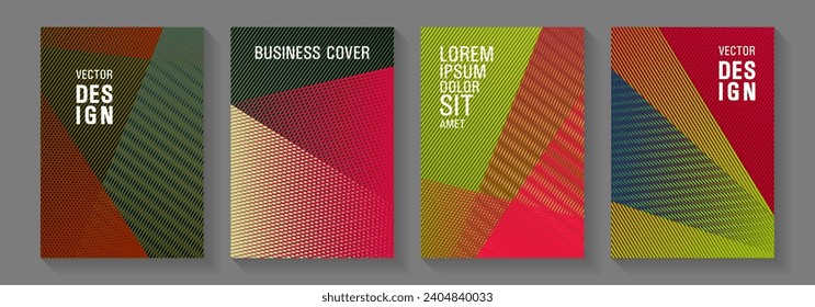 Broschüre Deckenlayouts, halftone Vektorset. Laconic Corporate Style. Elegante kommerzielle Abdeckungen Geometrie Set. Flyer mischen digitale Hintergrundbilder. Kreative Packungsbeilagen.