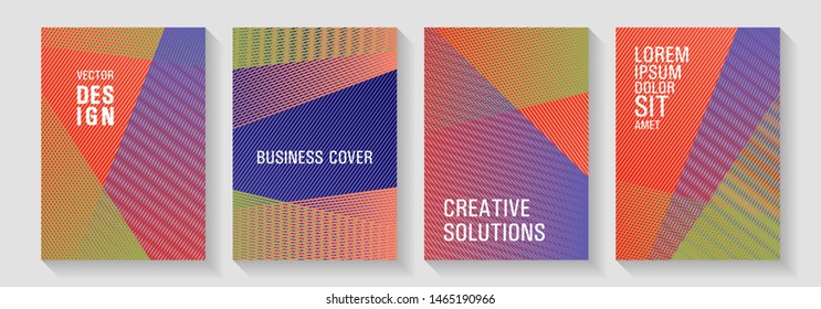 Brochure cover layouts vector geometrics. Dynamic technological wallpapers. Abstract business catalogs concept. Triangle element layers modern patterns. Covers set with logo identity spaces.