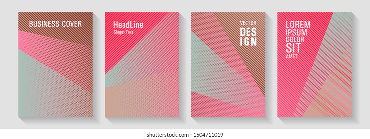 Brochure cover layouts vector geometrics. Elegant commercial covers geometry set. Minimalistic certificate backdrops. Stylish magazine vibrant leaflets. Marketing catalog creative mockups.