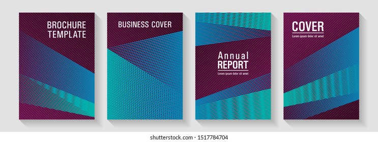 Brochure cover layouts vector geometrics. Stylish magazine vibrant leaflets. Minimal presentation backdrops. Future geometric patterns Eps10 vector. Thin stripes blend covers design set.