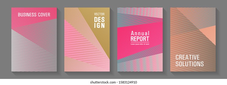 Brochure cover layouts vector geometrics. Corporate branding leaflets. Fashionable branding covers design set. Corporate report mockups. Editable web landing page graphics.