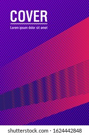 Brochure cover page layout halftone vector design. Dynamic technological wallpaper. Educational brochure cover template. Trendy magazine backdrop. 2d abstract shapes flat tech composition.
