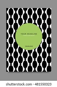 Brochure cover page template layout design, annual report, booklet magazine, flyer, leaflet in A4 for business. Vector illustration with green circle on black and white pattern