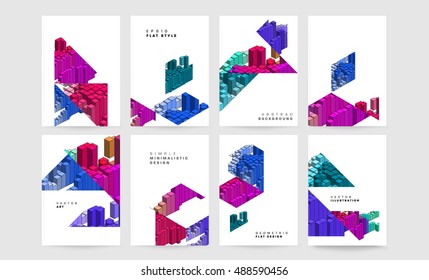 Brochure Cover Templates Collection, Annual Report, Flyer, Poster, Magazine Cover Geometric Design, vector illustration