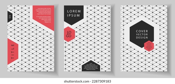 Brochure cover templates with hexagon frames, linesand triangles grid. Hexagon infographic. Digital technology, science chemistry concept.Templates for flyer, leaflet, brochure, report, presentation.