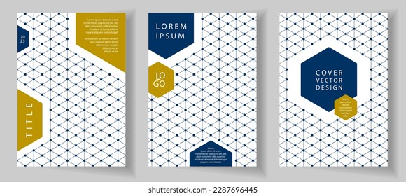 Broschüren-Titelvorlagen mit Hexagon-Rahmen, Linien und Dreiecksgitter. Hexagon-Rahmen. Digitale Technologie, Konzept der wissenschaftlichen Chemie.Vorlagen für Flyer, Broschüre, Broschüre, Bericht, Präsentation.