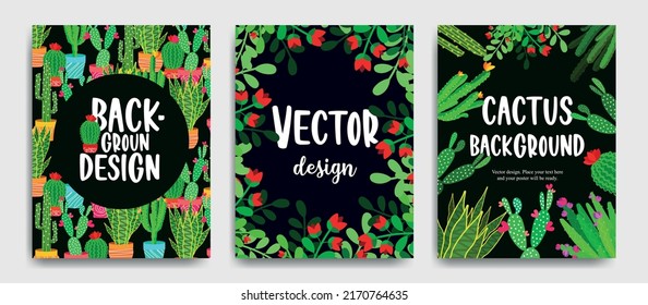 Diseño vectorial de la cubierta del folleto. Concepto de cactus en vector. Cactus de plantas domésticas. Patrón botánico.