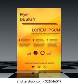 Brochure cover vector template. Booklet, mockup, business report, magazine cover, flyer, placard, banner, poster vector design. A4 size. Abstract yellow blurred background.