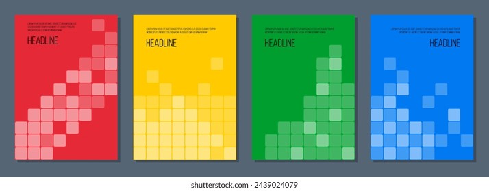 plantilla vectorial de portada de folleto, cuaderno de notas de educación o diseño de catálogo de ciencia, conjunto de carteles de cuatro colores