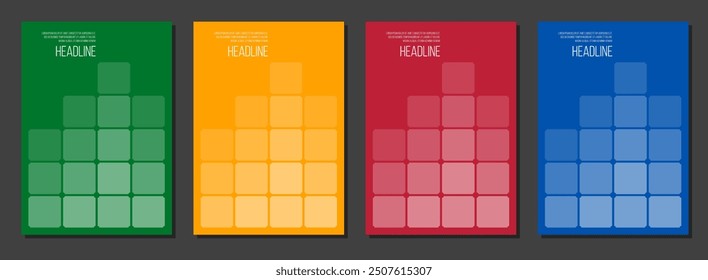 brochure cover vector template, education notepad or science catalog design, four colors posters set