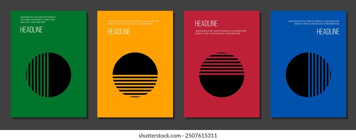 brochure cover vector template, education notepad or science catalog design, four colors posters set