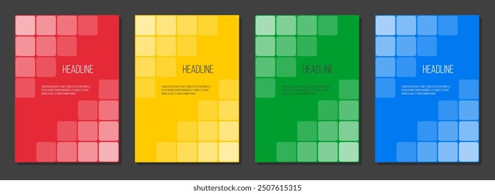 brochure cover vector template, education notepad or science catalog design, four colors posters set