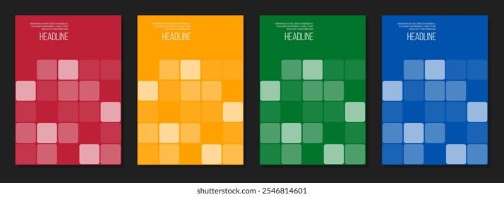 brochure cover vector template, education notepad or science catalog design, four colors posters set