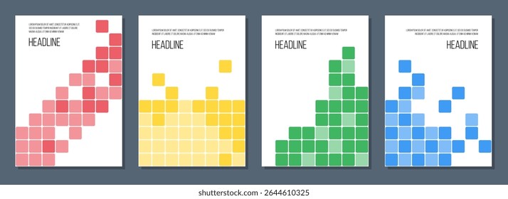 brochure cover vector template, education notepad or science catalog design, four colors posters set