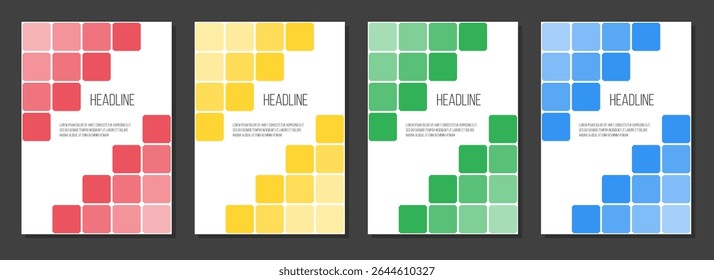 brochure cover vector template, education notepad or science catalog design, four colors posters set