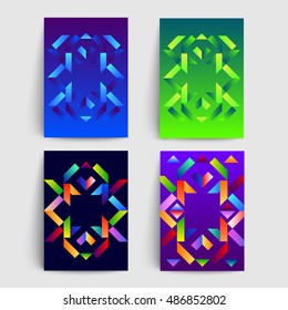 Brochure covers design set. Geometric pattern backgrounds. A4 format templates for business card,poster,flyer etc.