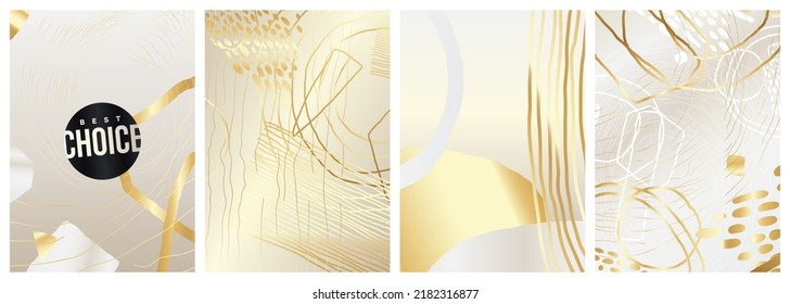 Cubiertas de folletos con elementos dorados y dorados. Juego de hojas A4 con abstracto de oro vintage. Ilustración vectorial para portada, banner, folleto, afiche, volante y otros.