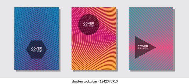 Brochure covers, posters, banners vector templates. Modern branding. Halftone lines music poster background. Musical album adverts. Geometric graphic design for booklet brochure covers.