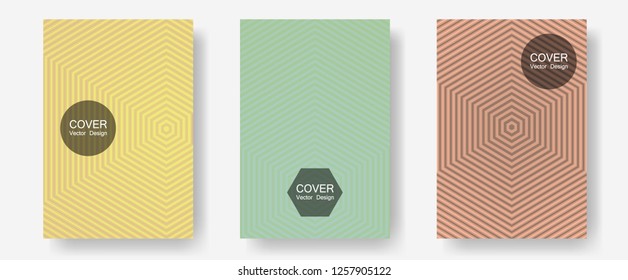 Brochure covers, posters, banners vector templates. Simple book covers. Halftone lines annual report templates. Minimalistic journals. Geometric graphic design for booklet brochure covers.