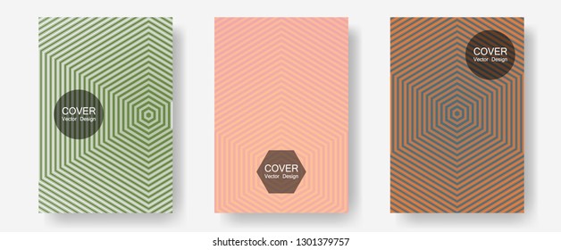 Brochure covers, posters, banners vector templates. 2d grid composition. Halftone lines annual report templates. Music placards. Geometric graphic design for booklet brochure covers.