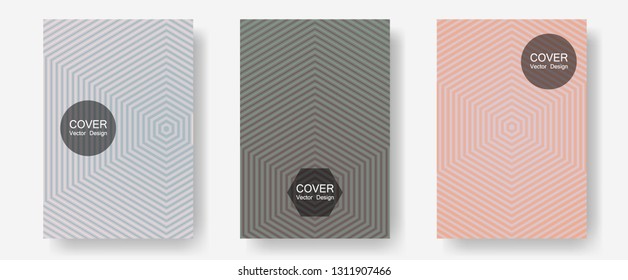 Brochure covers, posters, banners vector templates. Hipster placards. Halftone lines annual report templates. Liner faded gradation. Geometric graphic design for booklet brochure covers.