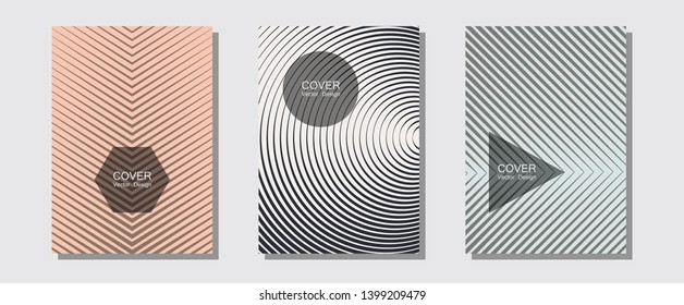 Brochure covers, posters, banners vector templates. Technological formers. Halftone lines music poster background. Digital collection. Geometric graphic design for booklet brochure covers.