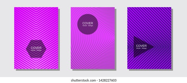 Brochure covers, posters, banners vector templates. Future mockups samples. Halftone lines music poster background. Simple book covers. Geometric graphic design for booklet brochure covers.