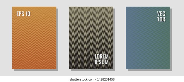 Brochure covers, posters, banners vector templates. Educational notepads. Zigzag halftone lines wave stripes backdrops. Modern branding. Geometric graphic design for booklet brochure covers.