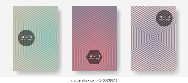 Brochure covers, posters, banners vector templates. Future mockups samples. Halftone lines annual report templates. Music placards. Geometric graphic design for booklet brochure covers.