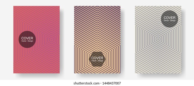 Brochure covers, posters, banners vector templates. Vivid mockups samples. Halftone lines annual report templates. Minimalist geometry. Geometric graphic design for booklet brochure covers.