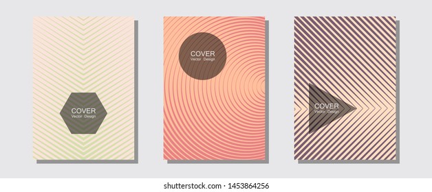 Brochure covers, posters, banners vector templates. Minimalist geometry. Halftone lines music poster background. Brand identity elements. Geometric graphic design for booklet brochure covers.