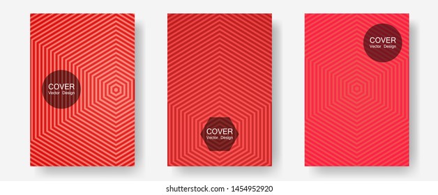 Brochure covers, posters, banners vector templates. Corporate catalogs. Halftone lines annual report templates. Business folders branding. Geometric graphic design for booklet brochure covers.