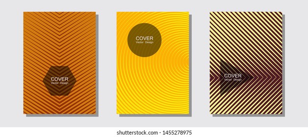Brochure covers, posters, banners vector templates. Futuristic style. Halftone lines music poster background. Divergent maquettes. Geometric graphic design for booklet brochure covers.