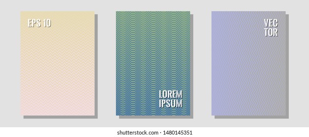 Brochure covers, posters, banners vector templates. Stylish print pages. Zigzag halftone lines wave stripes backdrops. Simple book covers. Geometric graphic design for booklet brochure covers.