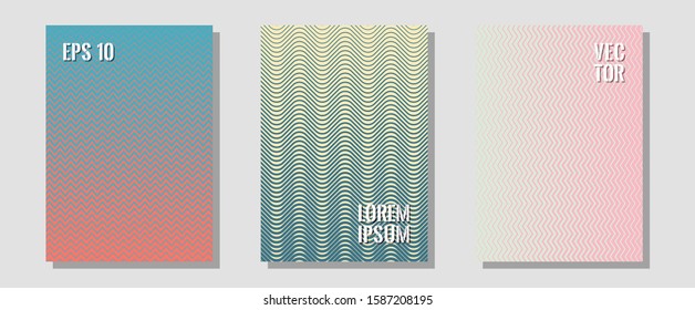 Brochure covers, posters, banners vector templates. Digital collection. Zigzag halftone lines wave stripes backdrops. Educational notepads. Geometric graphic design for booklet brochure covers.