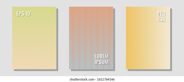Brochure covers, posters, banners vector templates. Trendy magazines. Zigzag halftone lines wave stripes backdrops. Vivid mockups samples. Geometric graphic design for booklet brochure covers.