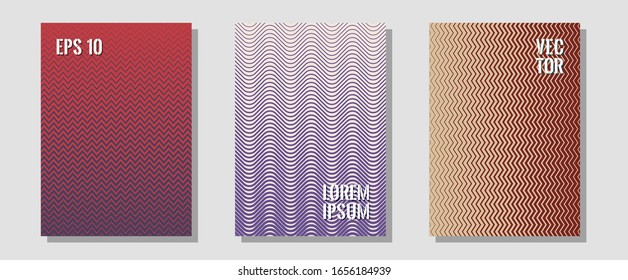 Brochure covers, posters, banners vector templates. Modern branding. Zigzag halftone lines wave stripes backdrops. Educational notepads. Geometric graphic design for booklet brochure covers.