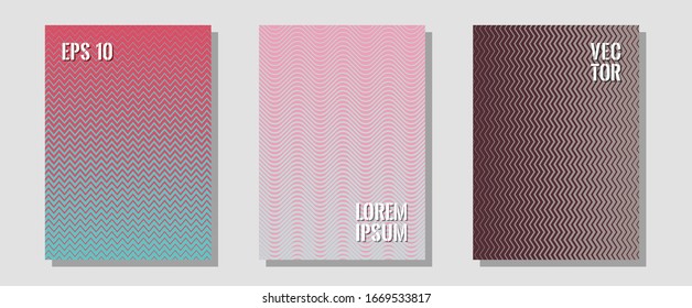 Brochure covers, posters, banners vector templates. Advertising text space. Zigzag halftone lines wave stripes backdrops. Trendy magazines. Geometric graphic design for booklet brochure covers.