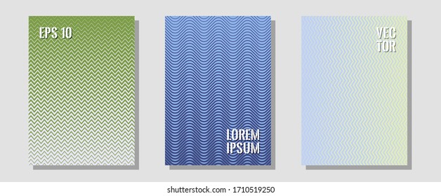 Brochure covers, posters, banners vector templates. Technological formers. Zigzag halftone lines wave stripes backdrops. Minimal booklets. Geometric graphic design for booklet brochure covers.