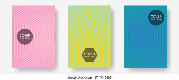 Brochure covers, posters, banners vector templates. Hipster placards. Halftone lines annual report templates. Laconic business cards. Geometric graphic design for booklet brochure covers.