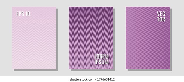 Broschüren, Plakate, Banner, Vektorvorlagen. Einfache Buchumschläge. Zigzag-halftone-Linien wellen Streifen Rückenabdrücke. Lakonische Visitenkarten. Geometrisches grafisches Design für Broschürenumschläge.