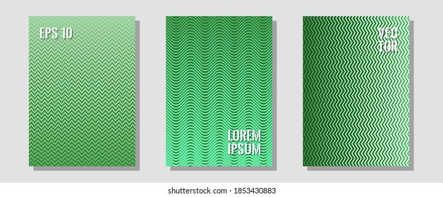 Portadas de folletos, afiches, banners de plantillas vectoriales. Estilo futurista. Zigzag líneas de semitono ondulan rayas de fondo. Elegantes maquillajes insignificantes. Diseño gráfico geométrico para portadas de folletos.