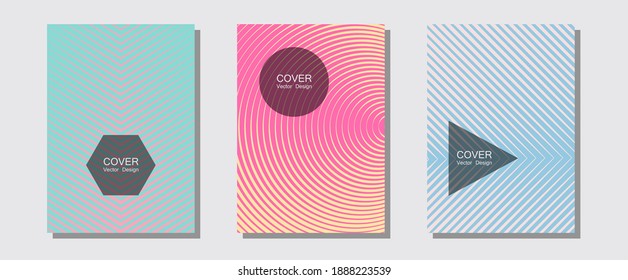 Portadas de folletos, afiches, banners de plantillas vectoriales. Catálogos corporativos. Fondo de afiche musical de líneas de semitono. Muestras vívidas de maquetas. Diseño gráfico geométrico para portadas de folletos.